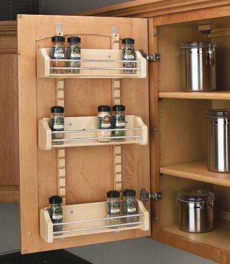 Rev-A-Shelf - 13-1/8" Maple Door Storage Adjustable Spice Rack Wall Accessories