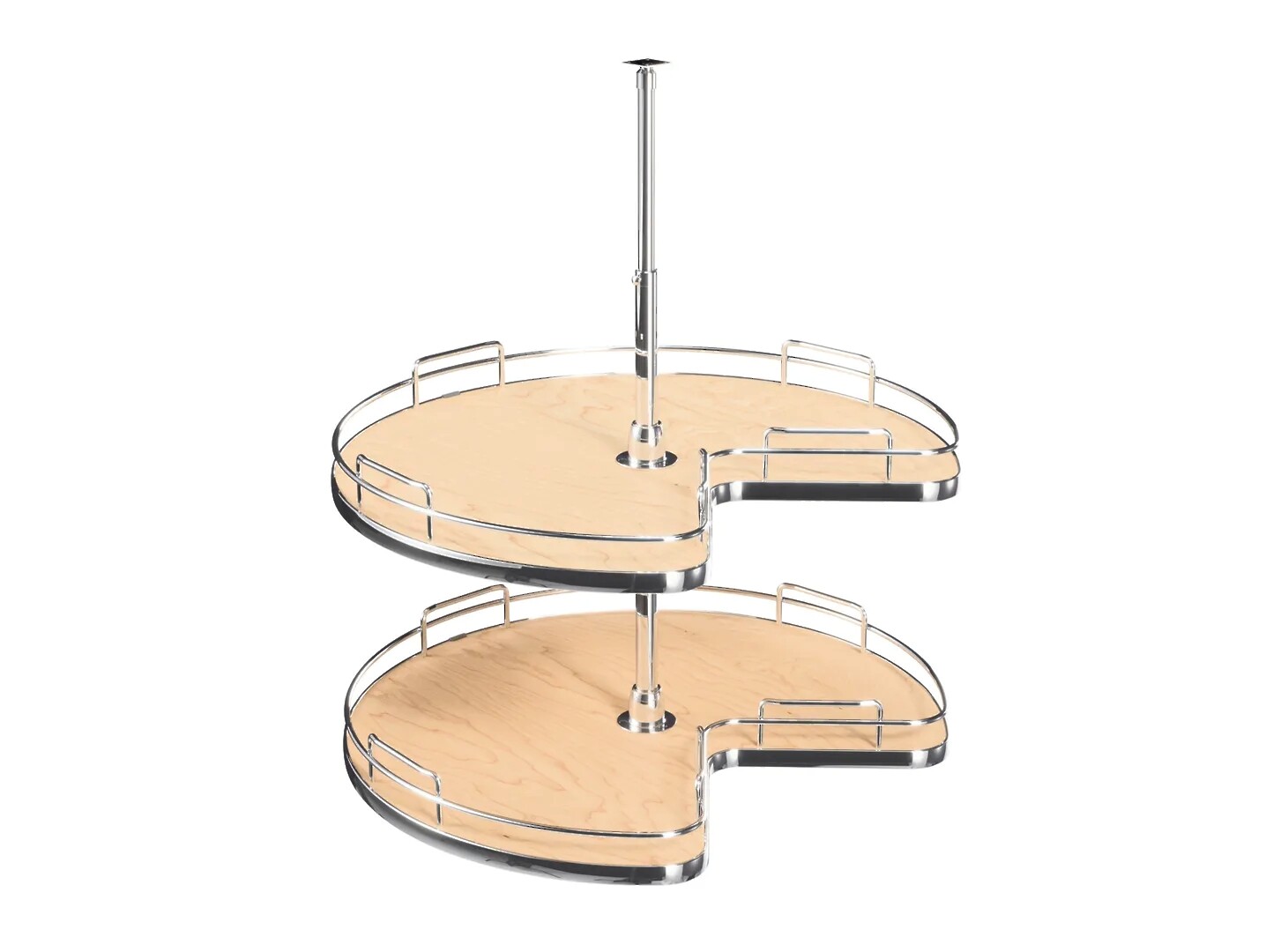 28 Inch Maple Solid Bottom 2-Shelf Kidney-Shaped Lazy Susan for Corner Base Cabinet