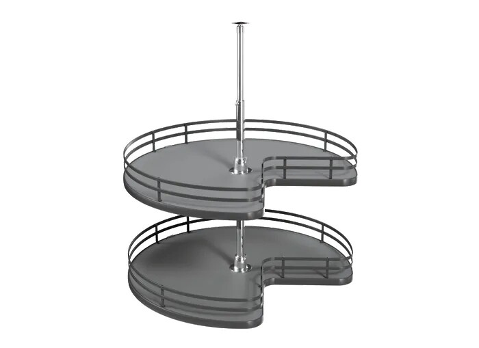 28 Inch Orion Gray Solid Bottom 2-Shelf Kidney-Shaped Lazy Susan for Corner Base Cabinet