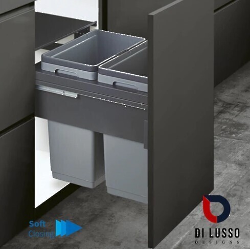 (GREAT VALUE) Di Lusso Garbage Bins System - Width 18-1/2 Inches with Built-in Bin Lid