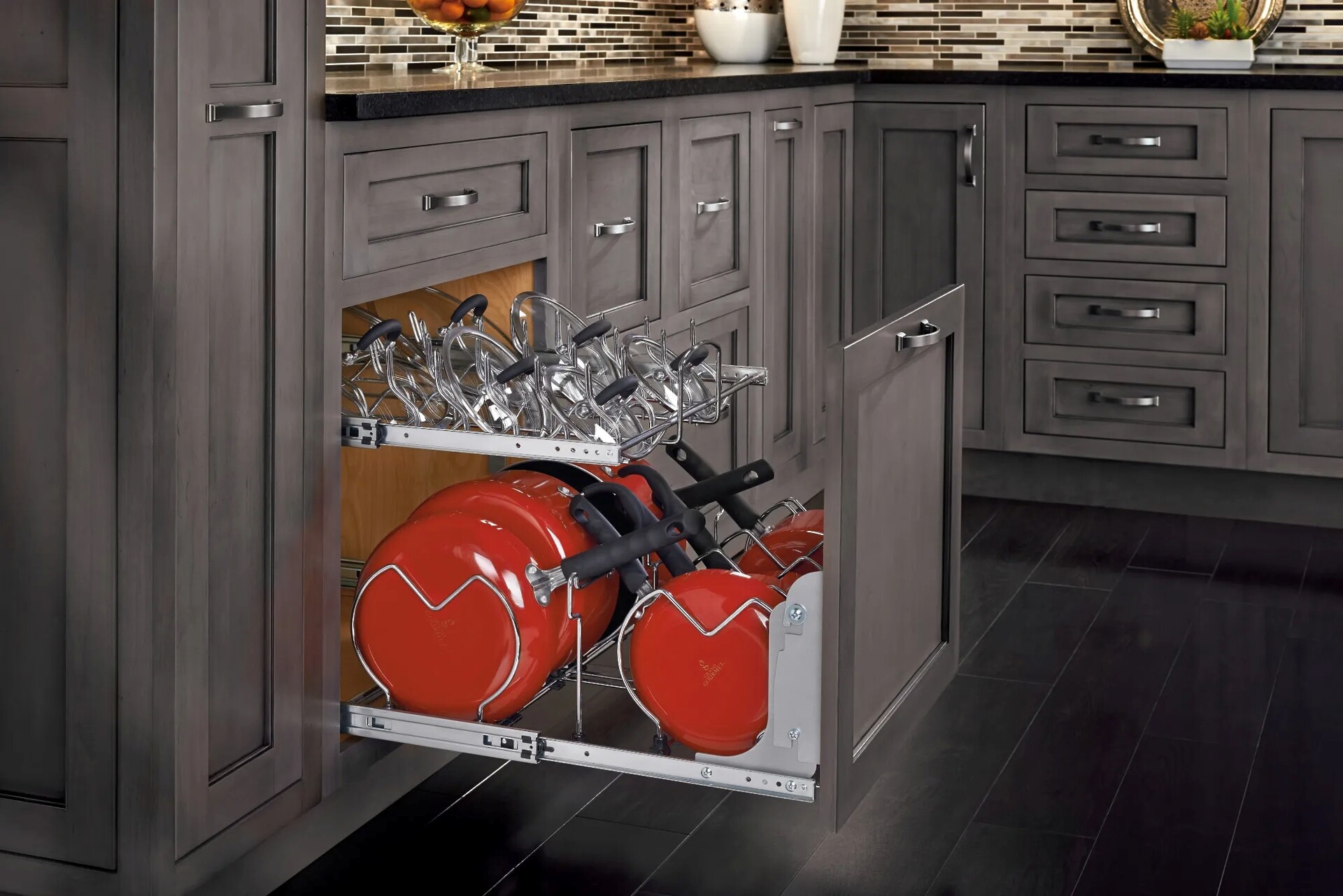 Rev-A-Shelf - 11-3/4" x 22" Base Cabinet Pullout 2 Tier Cookware Organizer with Soft-Close Slides