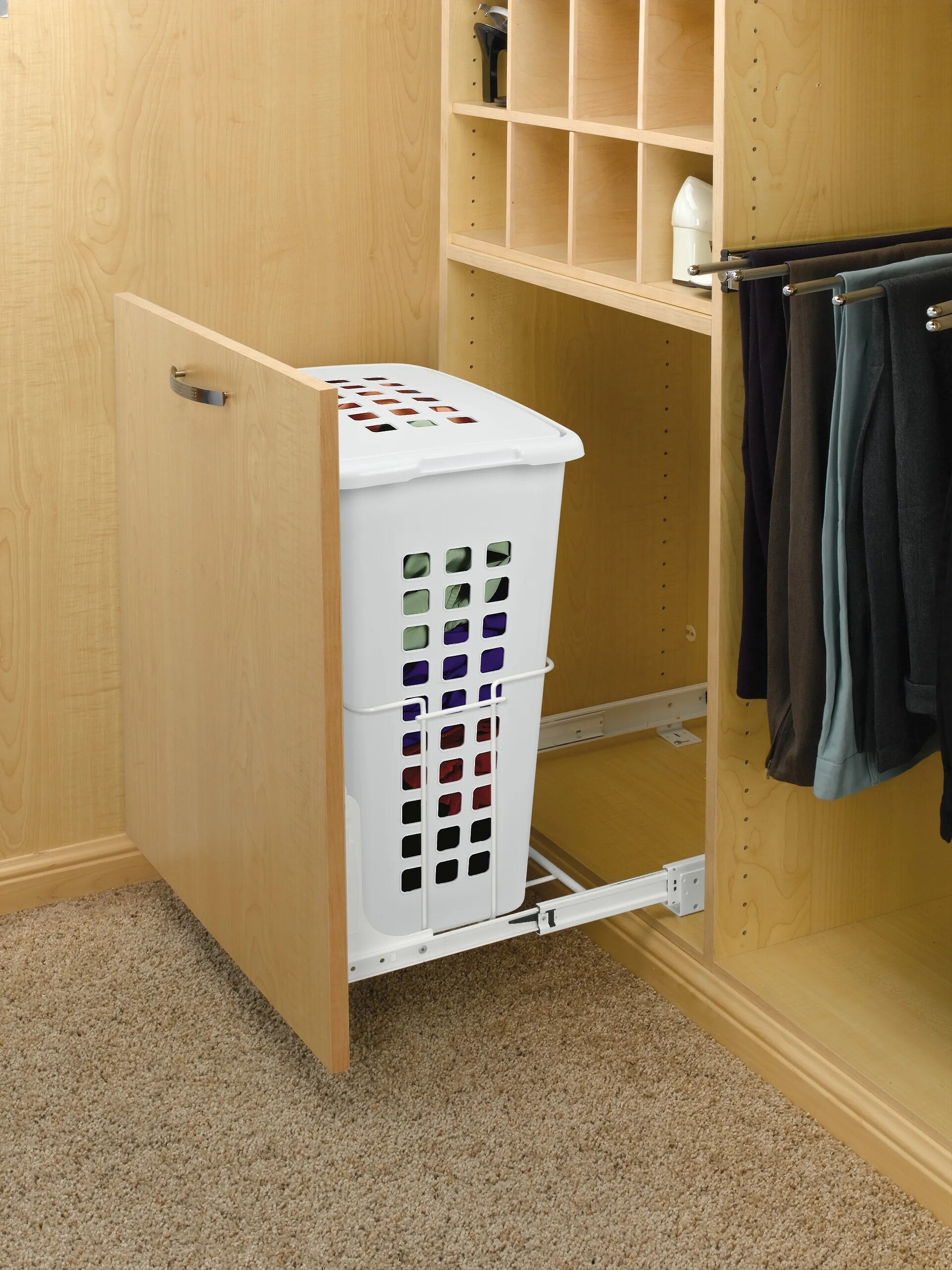 Rev-A-Shelf - 19-7/8" White Hamper Bottom Mount Wire with Polymer Bin/Lid with Door Mount Kit