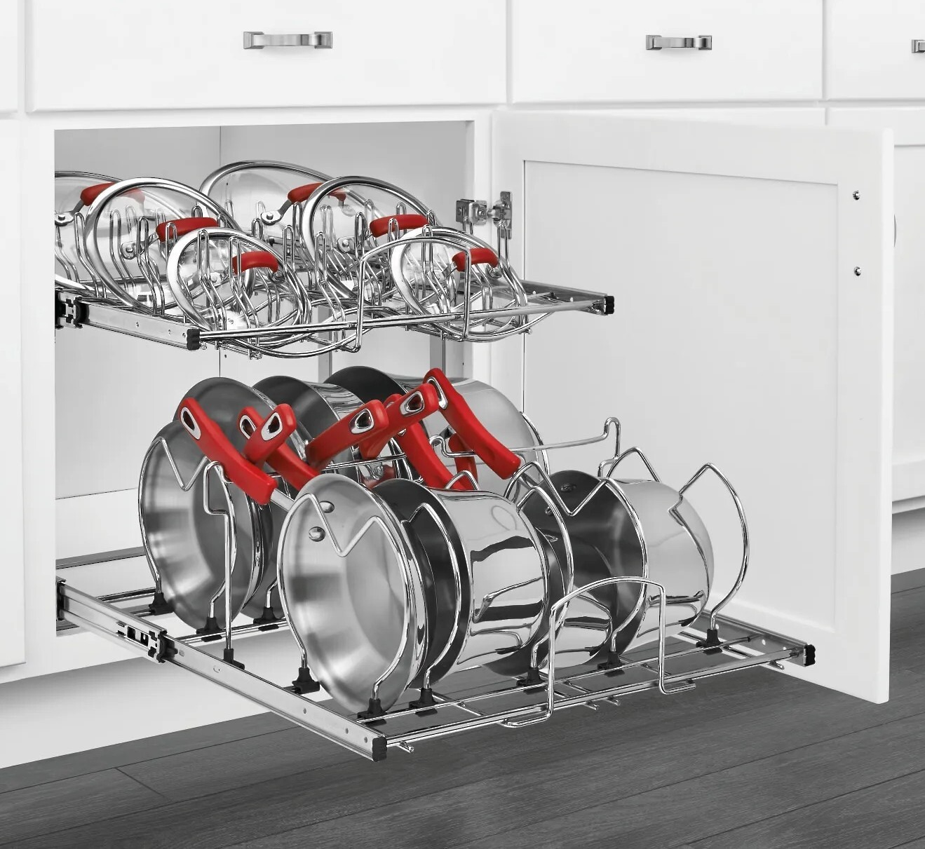 Rev-A-Shelf - 20-3/4" x 22" Base Cabinet Pullout 2 Tier Cookware Organizer with Soft-Close Slides