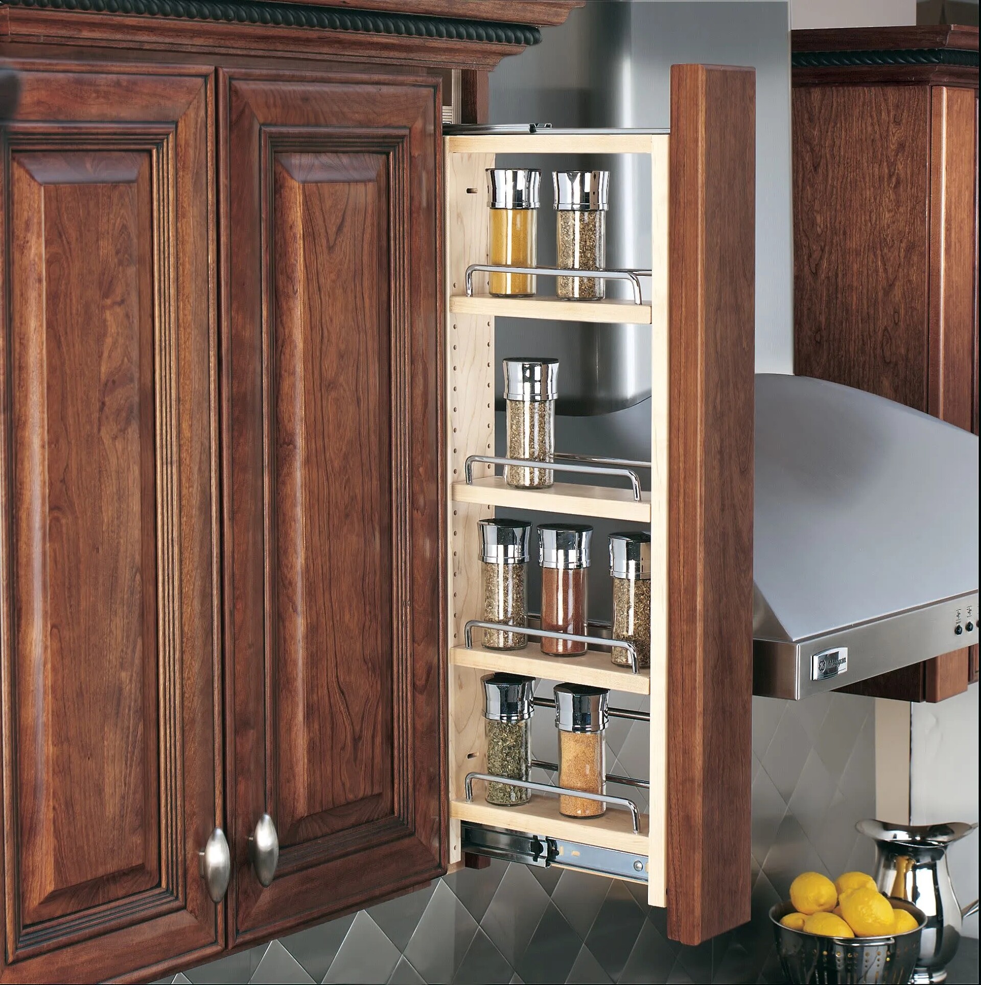 Rev-A-Shelf - 3" x 36" Soft-Close Filler Pullout Organizer with Wood Adjustable Shelves Wall Accessories