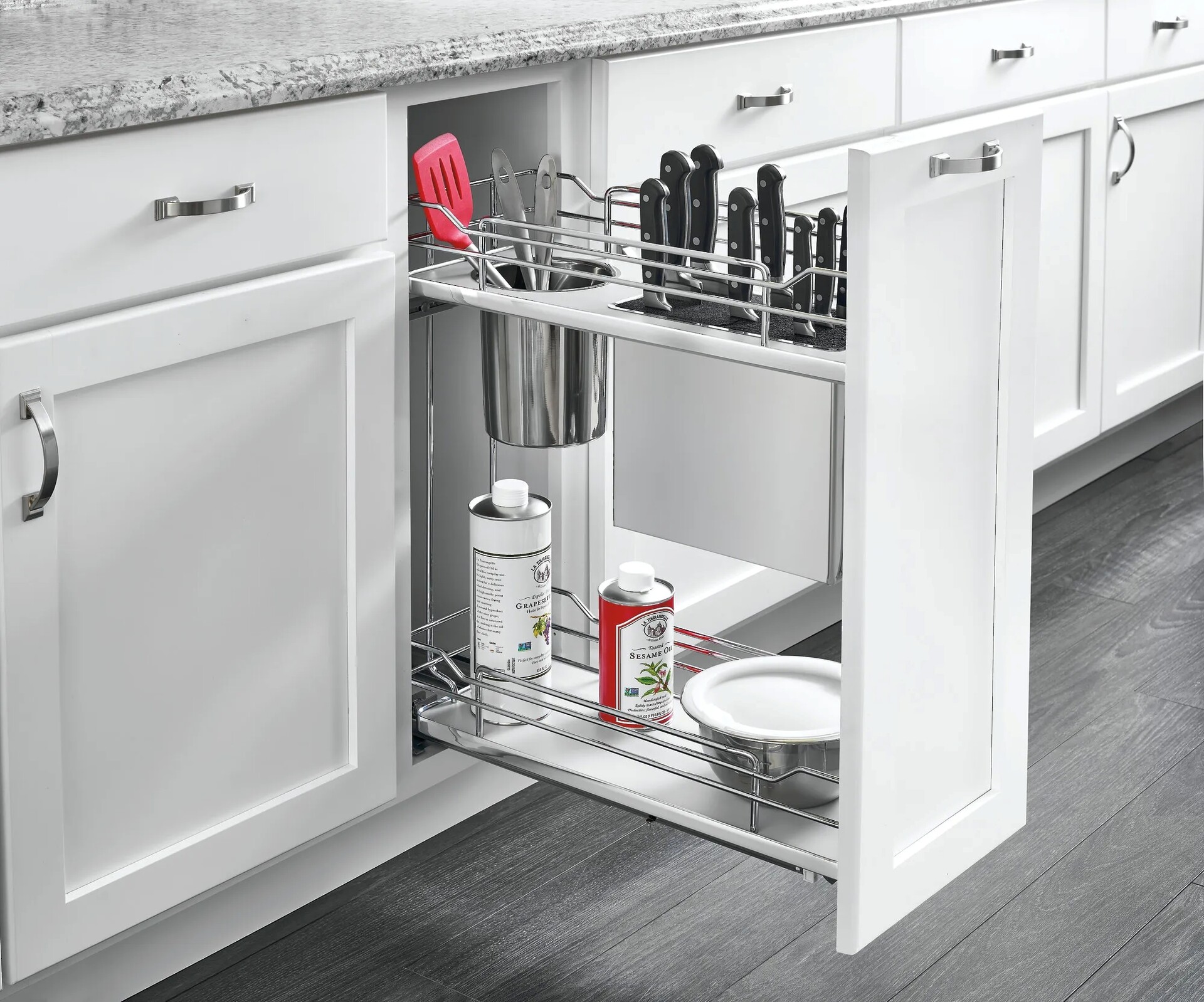 Rev-A-Shelf - 8" Gray Base Cabinet Pullout Knife/Untensil Organizer with Blumotion Soft-Close