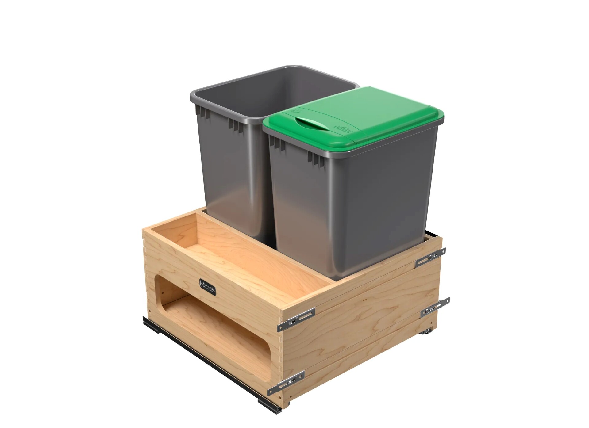 Rev-A-Shelf - Wood Bottom Mount Dbl 50 Qt. Organic Waste Center w/ Storage Space, SC