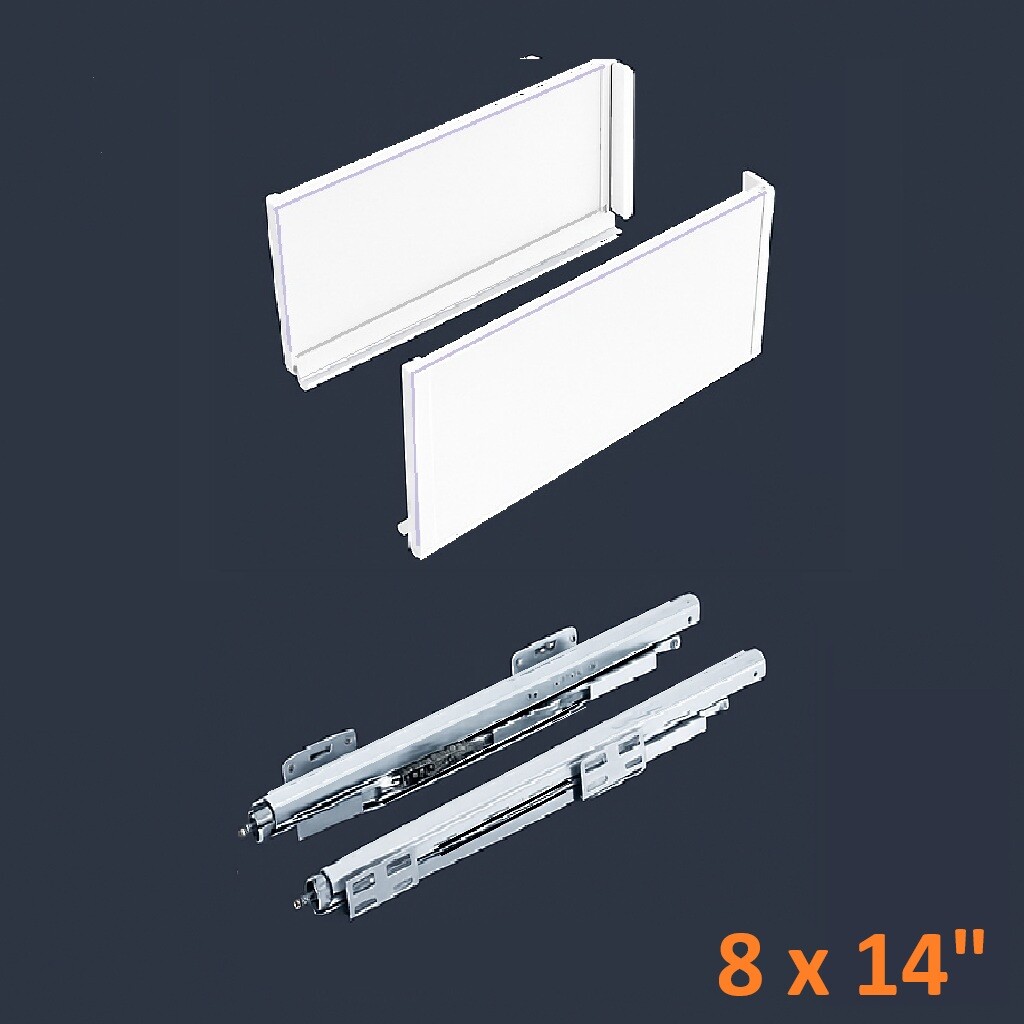 White SGS Double Wall Slim Box System 8" H x 14" L - Soft Close