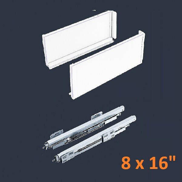 White SGS Double Wall Slim Box System 8" H x 16" L - Soft Close