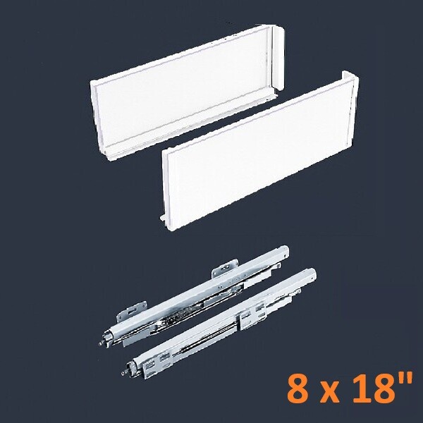 White SGS Double Wall Slim Box System 8" H x 18" L - Soft Close