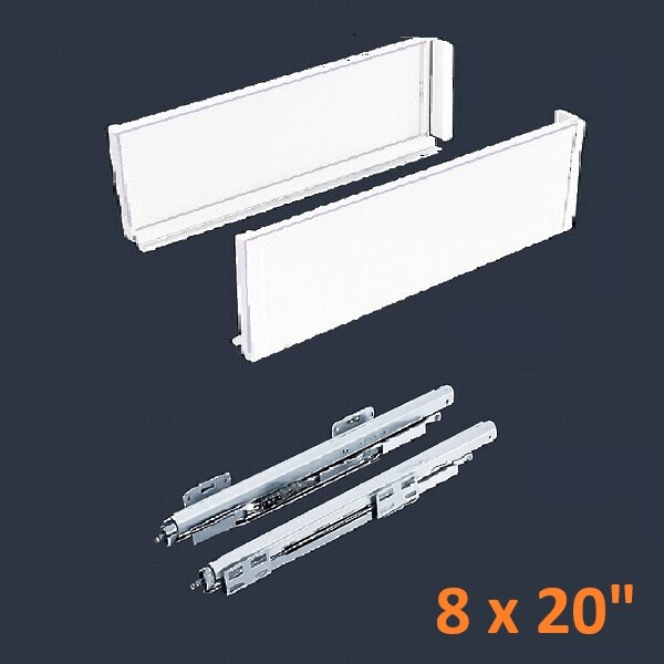 White SGS Double Wall Slim Box System 8" H x 20" L - Soft Close