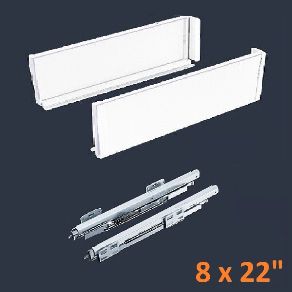 White SGS Double Wall Slim Box System 8" H x 22" L - Soft Close